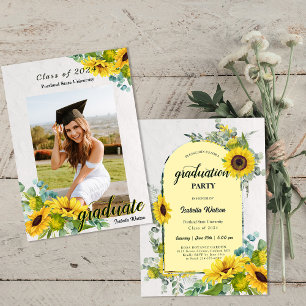 Foto Sunflower Script Graduation Party Einladung