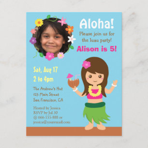 Foto Süßes Hawaii Hula Mädchen Luau Party Einladung