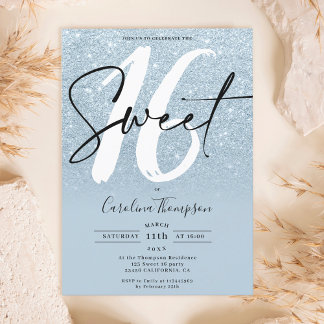 Foto Sweet 16 für das Blue Glitzer-Randskript Einladung