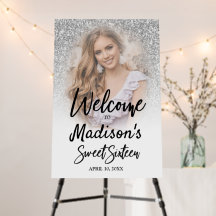 Foto Sweet 16 Willkommenssignatur Weißer Silber Gl