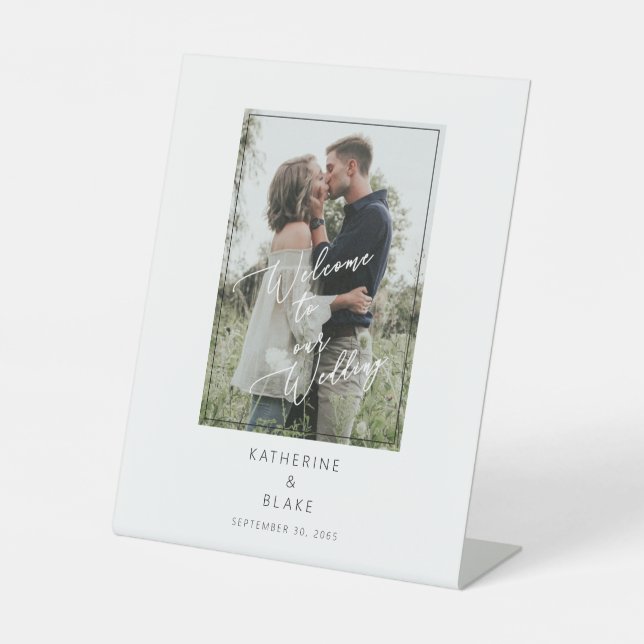 Foto Table Willkommen bei unserer Hochzeit Sockelschild (Vorderseite)