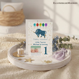 Foto & Taurus Geburtstag mit Gold & Balloons Einladung