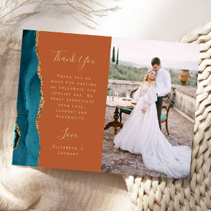 Foto Teal Achat Gold Rost Hochzeit Danke Postkarte