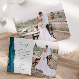 Foto Teal Blau Achat Silber Schrift Grau Hochzeit Dankeskarte