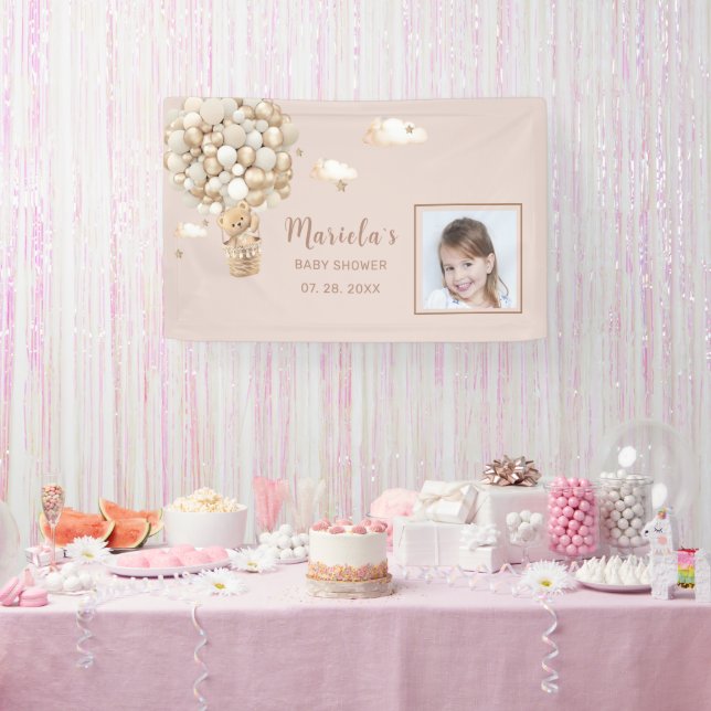 Foto Teddy Bärenballons Babydusche Personalisiert Banner (Party)