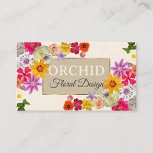 Foto Template Elegante Wildblumen Gold Creme Visitenkarte