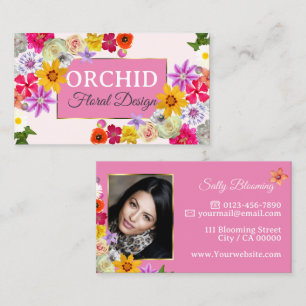Foto Template Elegante Wildblumen Gold Girly Pink Visitenkarte