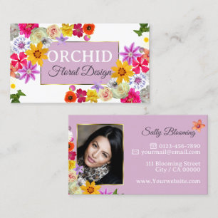 Foto Template Elegante Wildblumen Gold Lavendel Visitenkarte