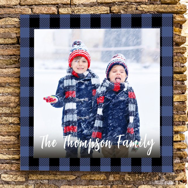 Foto Template Simple Buffalo Karo (Simple square photo buffalo check with navy blue and black)