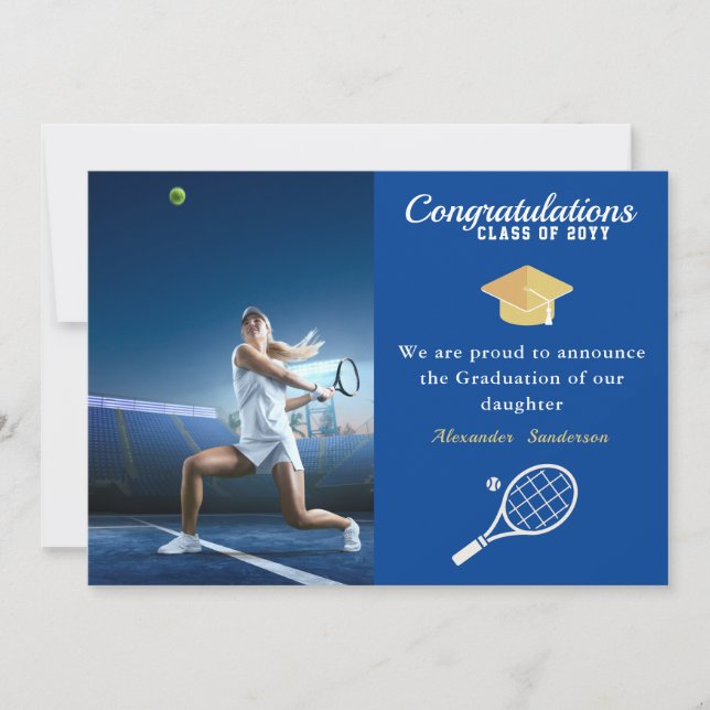 Foto Tennisspieler Blue Gold White Abschluss Ankündigung (Vorderseite)