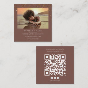 Foto Terrakotta Gold Glitter QR Code Social Media Quadratische Visitenkarte
