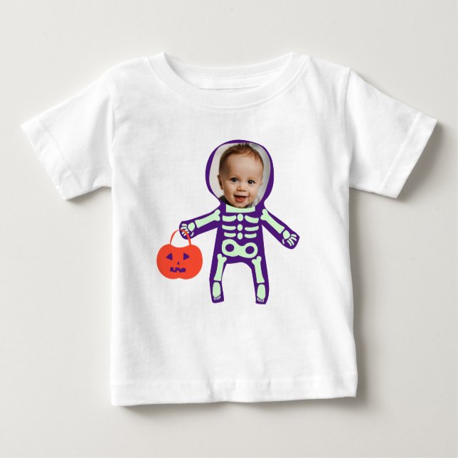 Foto Trick oder behandeln Skelett Halloween Baby T-shirt (Vorderseite)