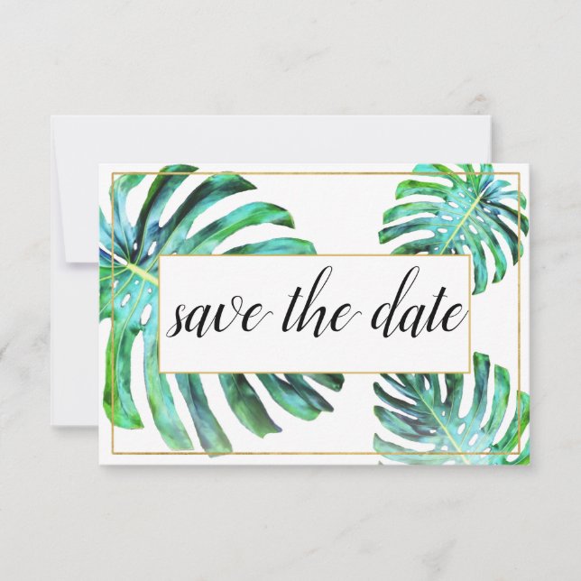Foto Tropical Leaf Greenerity Gold Save the Date (Vorderseite)