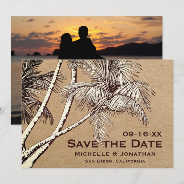 FOTO Tropical Palm Tree Beach Hochzeit Save The Date (Vorne/Hinten)