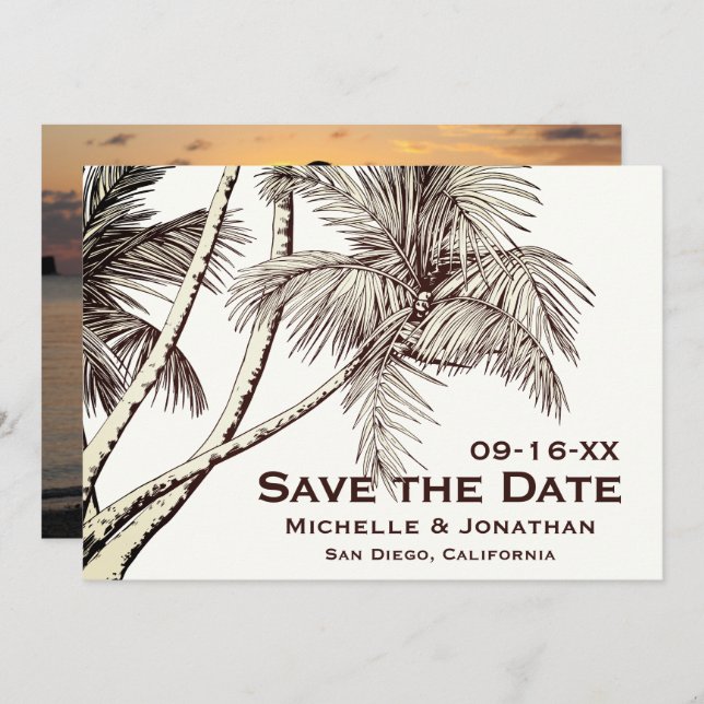 FOTO Tropical Palm Tree Beach Hochzeit Save The Date (Vorne/Hinten)