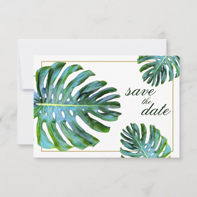 Foto Tropischer Leaf Gold Beach Save the Date (Vorderseite)