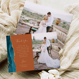 Foto Türkis Blau Achat Rost Gold Schrift Hochzeit Dankeskarte