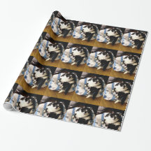 Foto Tuxedo Cat auf Weihnachtswrapping Paper