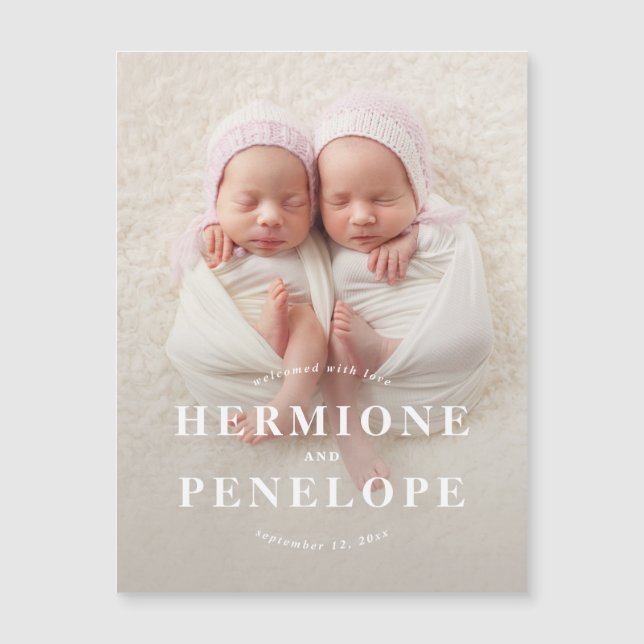 Foto twin modern geometrisch + typografisch magnetkarte (Vorderseite)