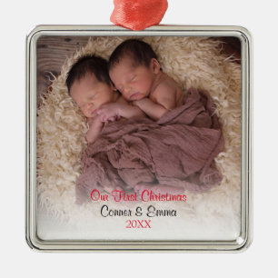 Foto Twins Red Babys Erste Weihnachten Silbernes Ornament