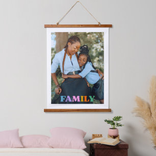 Foto-Typografie-Familie modern einfach Wandteppich Mit Holzrahmen
