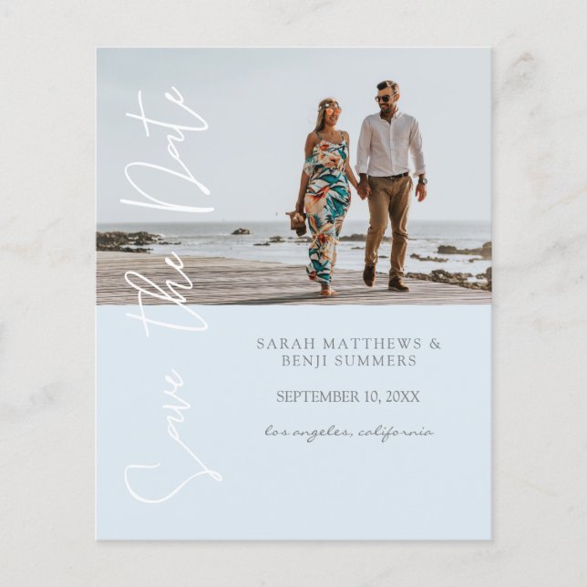 Foto Typografie Save the Date 4B3 Blau Flyer (Vorne)