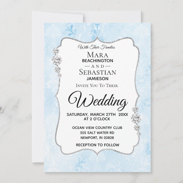 *~* Foto + UAWG + QR Diamant Damask Wedding Invit Einladung (Vorderseite)