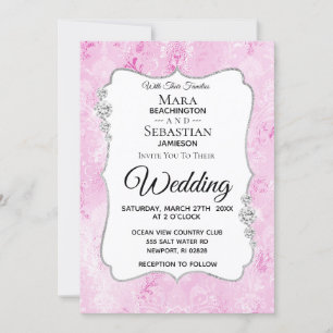 *~* Foto - UAWG - QR Diamond Damask Hochzeit Einladung