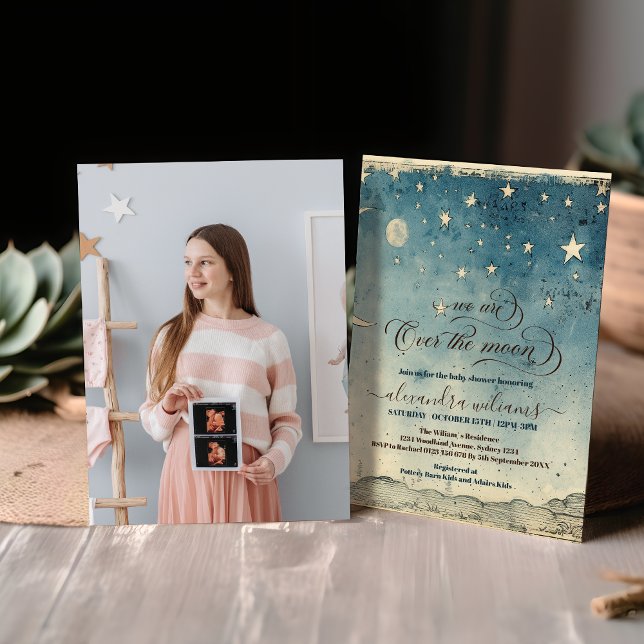 Foto über dem Mond Stars Blue Baby Dusche Einladung (Von Creator hochgeladen)