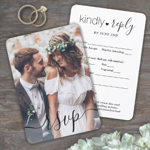 Foto-Überlagerung Einfaches Skript Elegante Hochze RSVP Karte