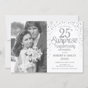 Foto-Überraschung zum 25. Jubiläum - Weiß Silber Einladung