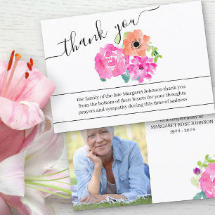 Foto- und Aquarell-Blumen Beerdigung Dankeskarte
