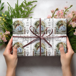 Foto und Datum Stilvolle Blumenhochzeit Geschenkpapier