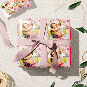 Foto und farbenfrohe Abstrakte Kunst Rosa Herz Geschenkpapier