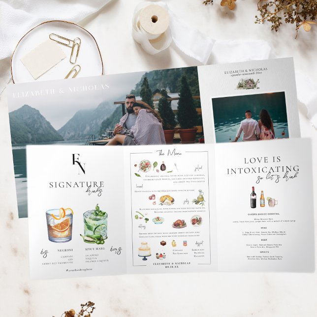 Foto und Illustrierte Cocktails Tischnummer Dreifach Gefaltete Einladung (Von Creator hochgeladen)