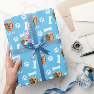 Foto und Name Blau für Hunde Geschenkpapier
