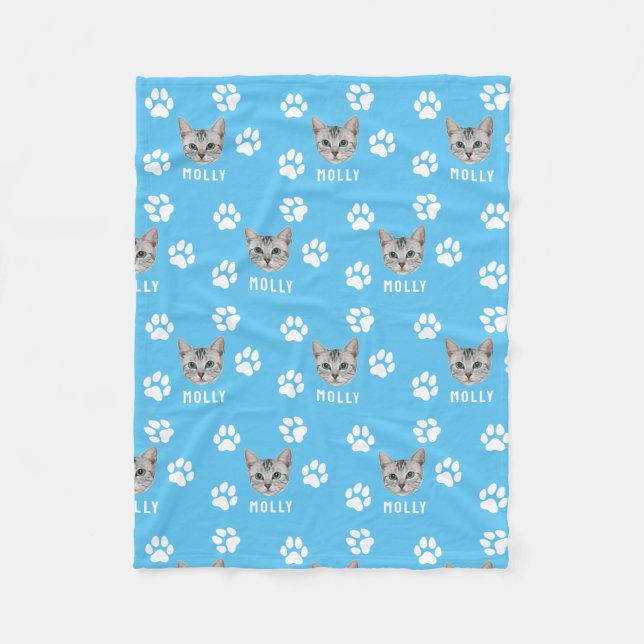 Foto und Name Blau für Katzen Fleecedecke (Vorderseite)