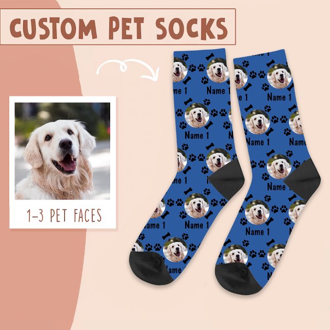 Foto und Name des Hundes, mit Knochen- und Paw-Dru Socken (Von Creator hochgeladen)