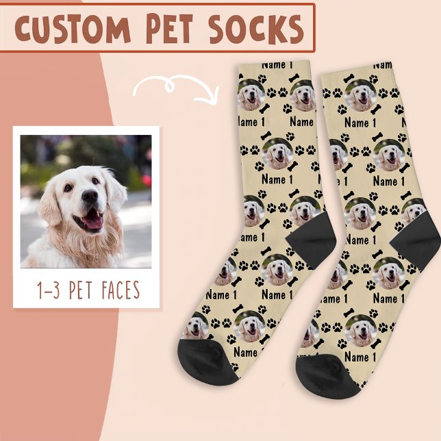 Foto und Name des Hundes mit Knochen- und Paw-Druc Socken (Von Creator hochgeladen)