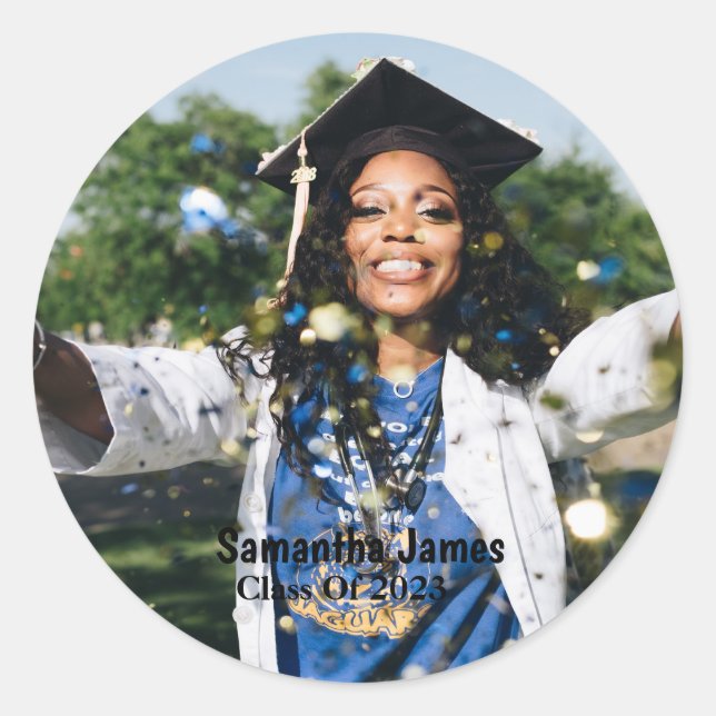 Foto und Name des personalisierten Abschlusses Runder Aufkleber (Vorderseite)