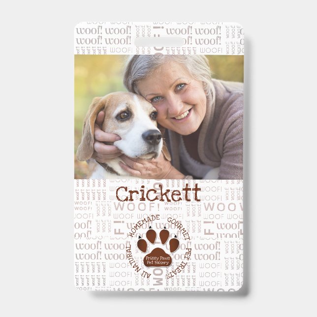 Foto und Name des Unternehmens mit brauner Paw Ausweis (Vorderseite)