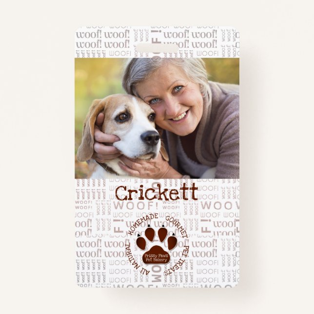 Foto und Name des Unternehmens mit brauner Paw Ausweis (Vorderseite)