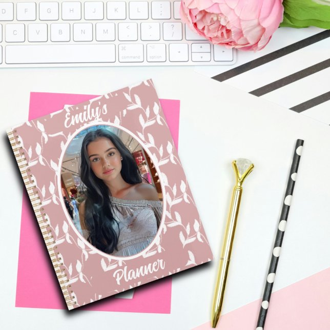 Foto und Name für Mädchen - Muster für rosa Leder Planer (Von Creator hochgeladen)