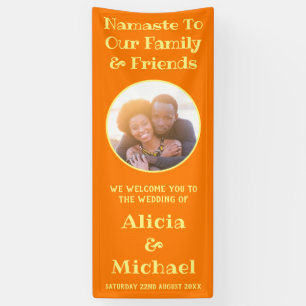 Foto und Name Orange Yellow Wedding Welcome Banner