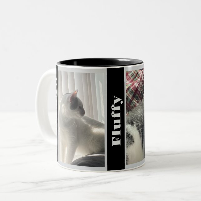 Foto und Name Tasse für Schwarzweiß-Haustiere (Vorderseite Links)