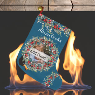 Foto und Name Weihnachtsschreath Custom Großer Weihnachtsstrumpf