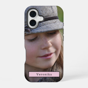 Foto- und Namenspersonalisation mit moderner Typog iPhone 16 Hülle