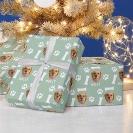 Foto- und Namenssage-Grün für Hunde Geschenkpapier