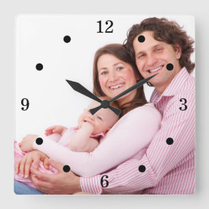 Foto und Nummern der benutzerdefinierten Familie Quadratische Wanduhr