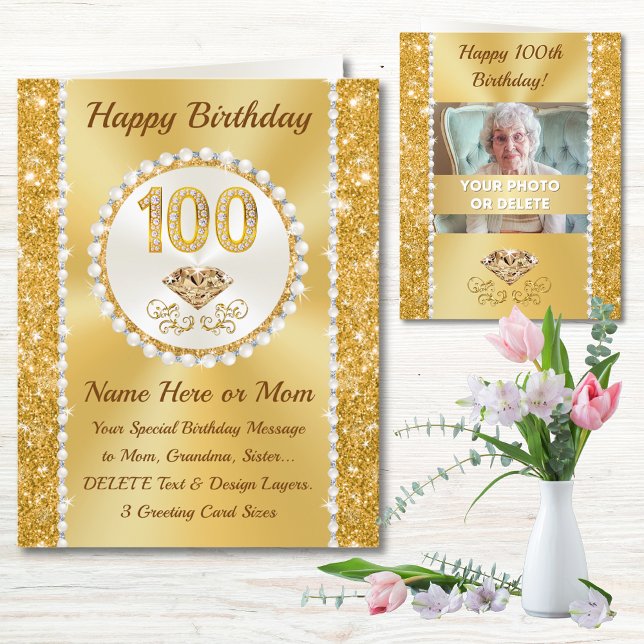 Foto und Personalisiert, 100. Geburtstagskarte Karte (100th birthday card for mum. 100th birthday cards female. 100th birthday card ideas. Grandmother.   )